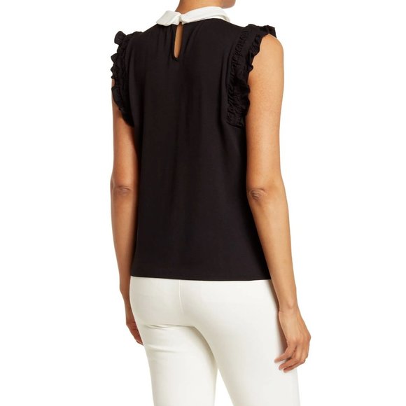 CECE Peter Pan Collared Ruffle Detail Tank Sleeveless - Black - NWT - Medium - Picture 3 of 3
